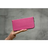 Pink Leather Purse Women Zipper Handmade Paerfect Gift Idea Made in Ukraine Minimalist Hot Large Size | Etsy (US)