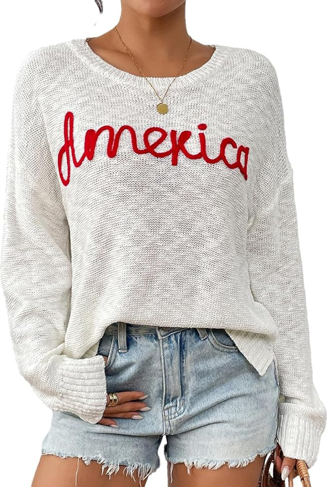 Women's Sweater Crew-Neck Pullover Sweater Tops Long-Sleeved Fall Sweater Fashion Winter Knit Swe... | Amazon (US)