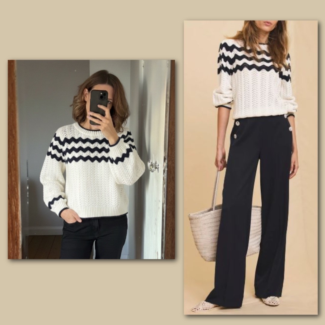 Navy and white outfit with wide leg trousers #over50