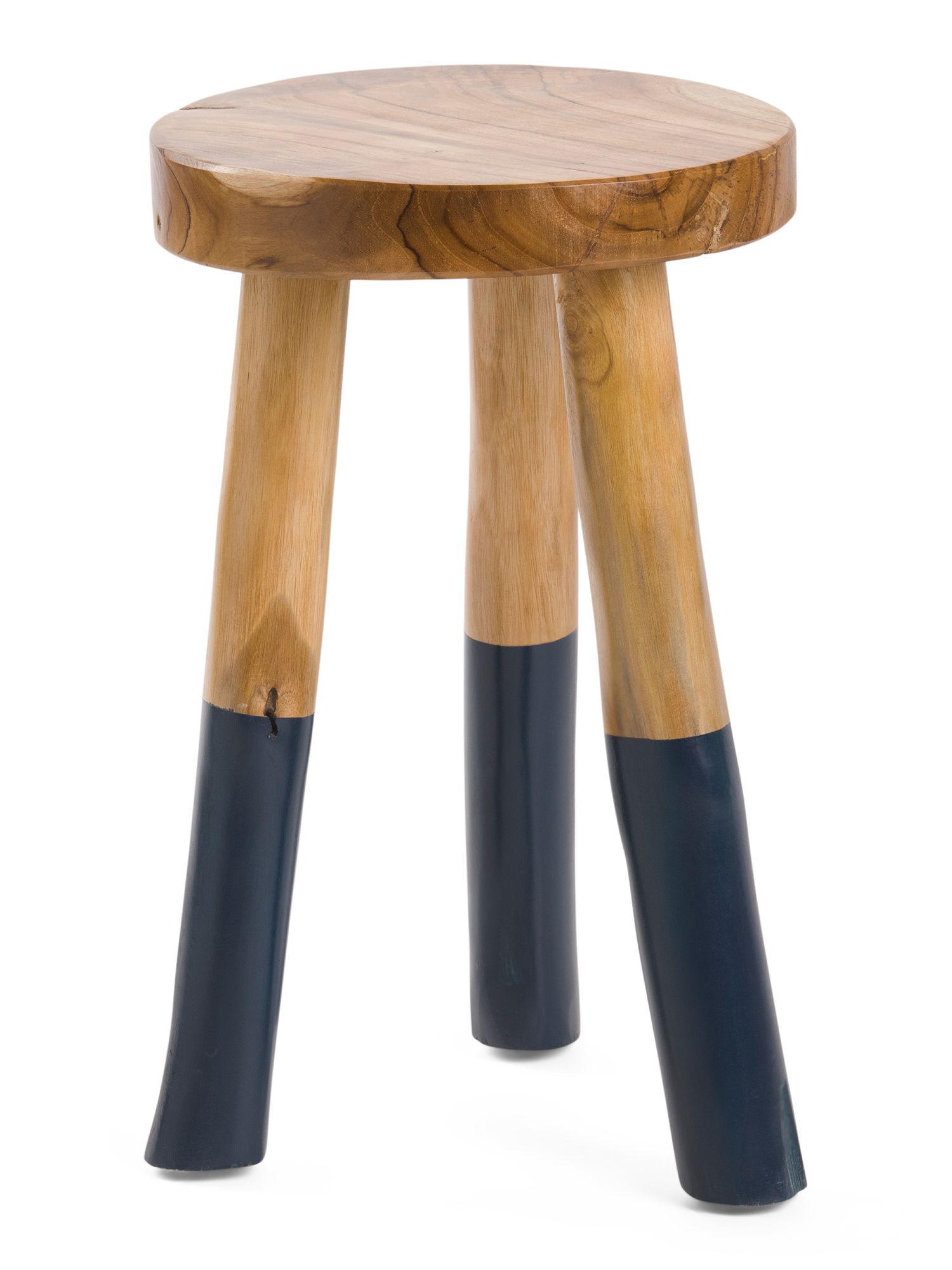 Teak Organic Round Stool With 3 Dipped Legs | TJ Maxx