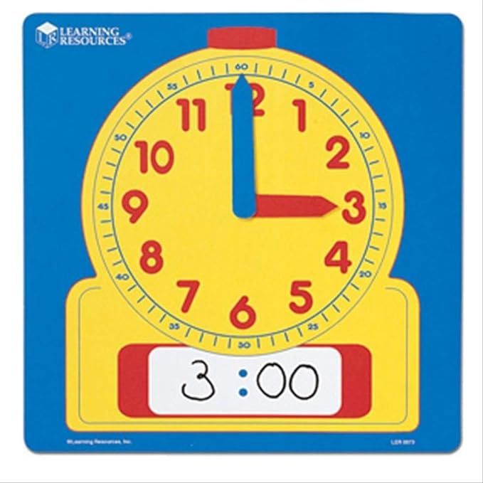 Learning Resources Write & Wipe Demonstration Clock, Easy-to-Read, 12" Square Clock, Ages 6+ | Amazon (US)