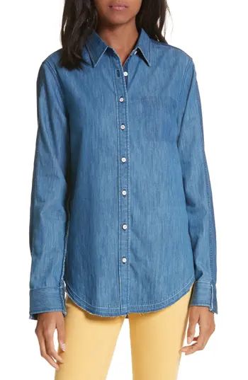 Women's Rag & Bone/jean Destroyed Classic Denim Shirt, Size XX-Small - Blue | Nordstrom