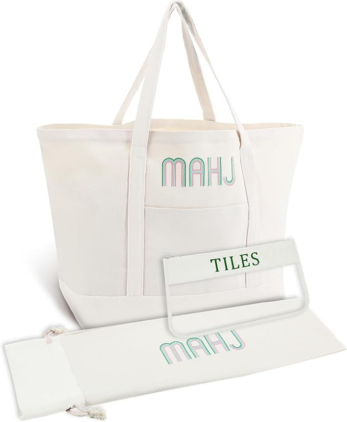 3 Pcs Empty Mahjong Canvas Bag Gift Embroidered American Mahjong Set Incl Tiles Bag and Racks & P... | Amazon (US)