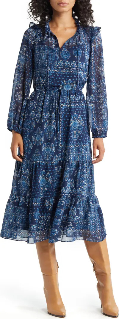 Tiered Long Sleeve Drawstring Waist Dress | Nordstrom