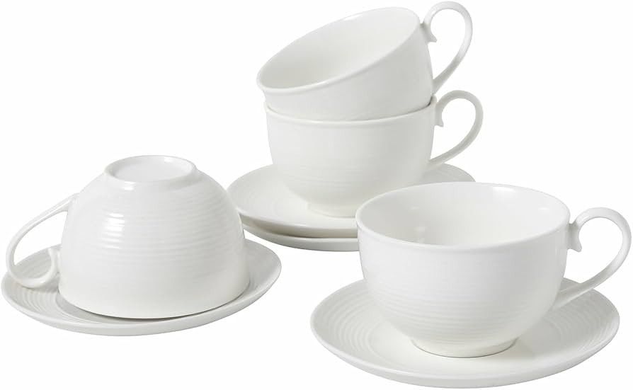 10OZ Porcelain Cappuccino Cups with Saucers, Ceramic Espresso Cups Set, White Coffee Cup and Sauc... | Amazon (US)