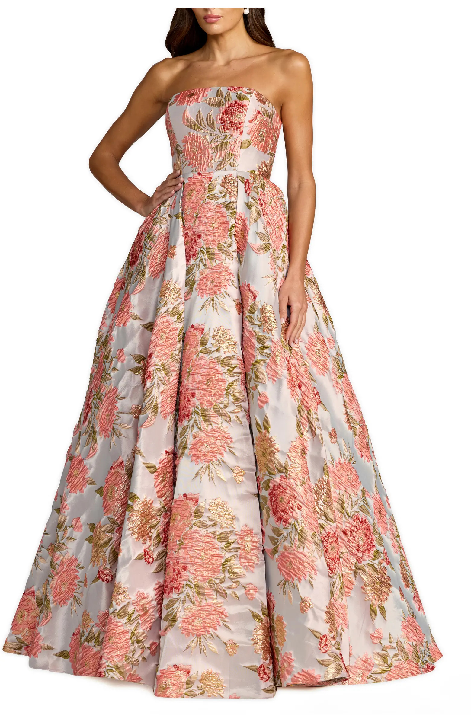 Strapless Floral Brocade Ball Gown With Pockets | Nordstrom