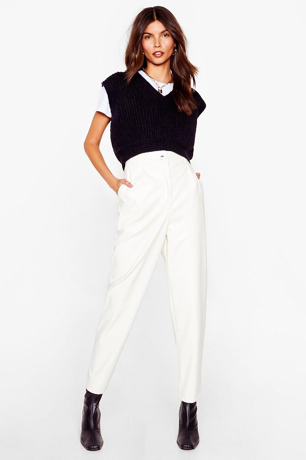 Womens Check the Forecast Faux Leather Tapered Pants - White | NastyGal (US & CA)