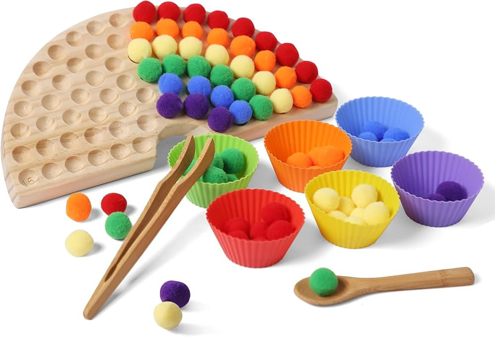 Board Beads Game Pine Wooden Rainbow Bead Maze Montessori Color Sorting Toys for Toddlers 1-3 Mat... | Amazon (US)