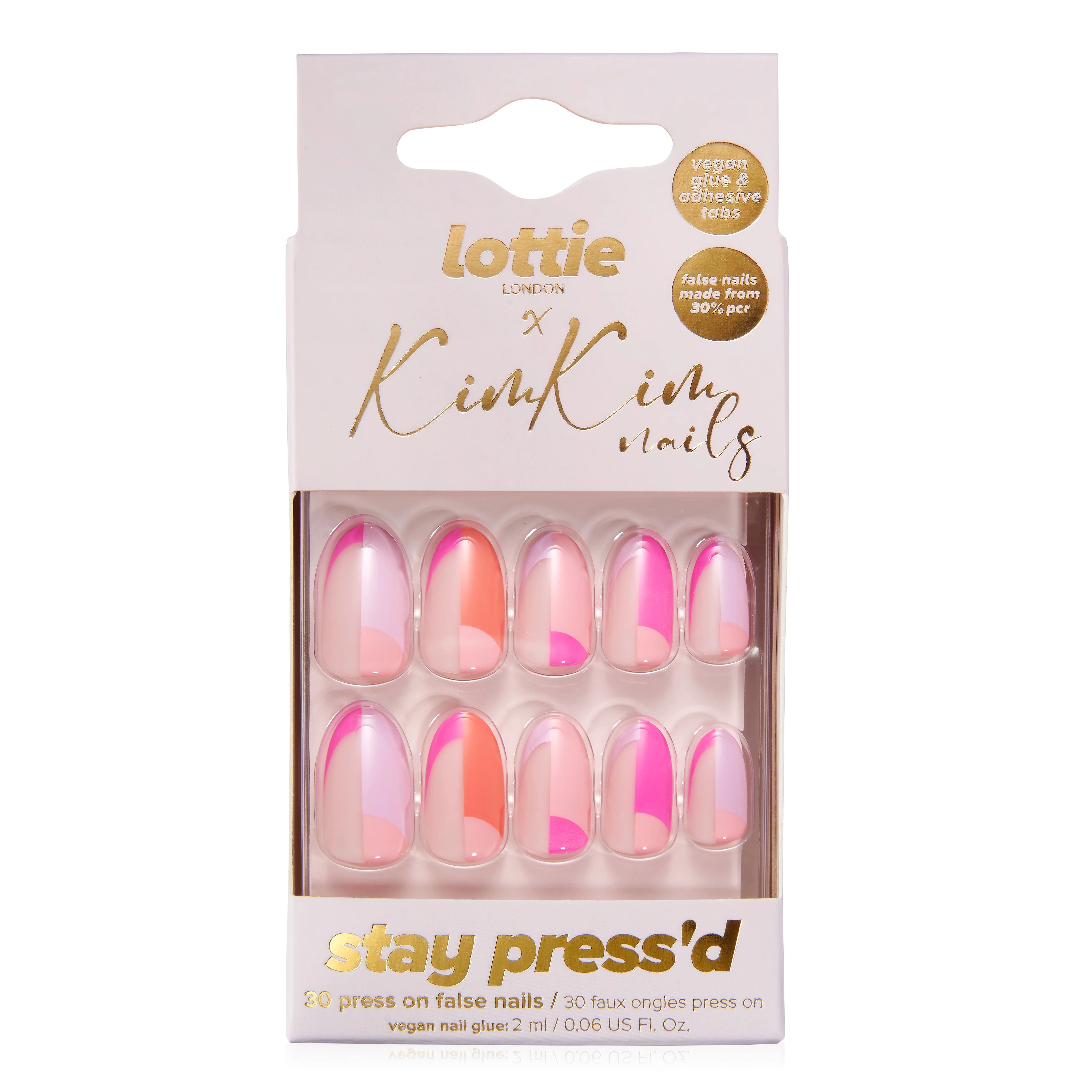 Lottie London x Kim Kim Nails, Press On False Nails Set, rounded almond shape, Coral, Colour Bloc... | Walmart (US)