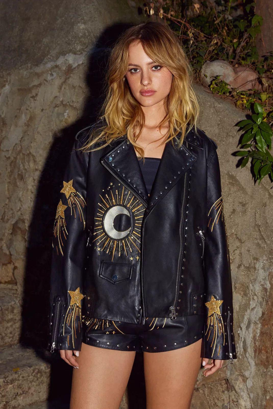 Real Leather Star And Moon Embroidered Jacket | Nasty Gal (US)
