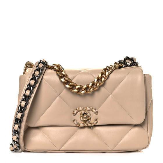CHANEL Lambskin Quilted Medium Chanel 19 Flap Beige | FASHIONPHILE | Fashionphile