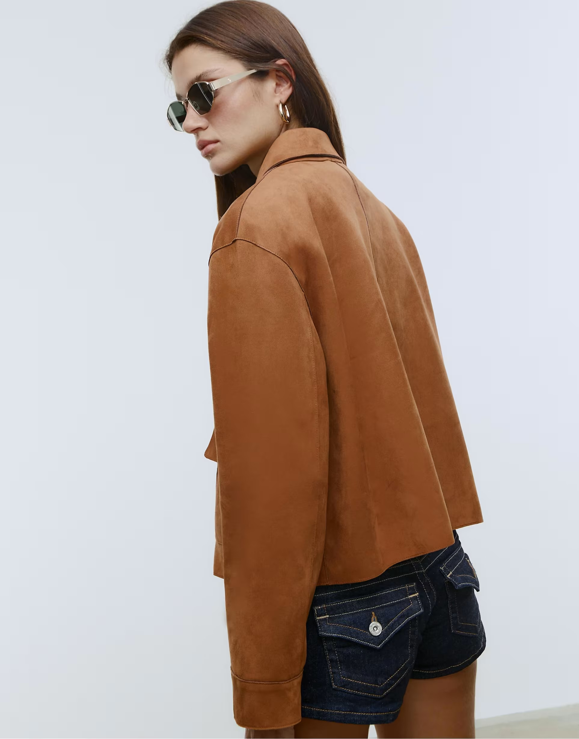 Stradivarius Faux suede jacket with pockets in pale camel | ASOS (Global)