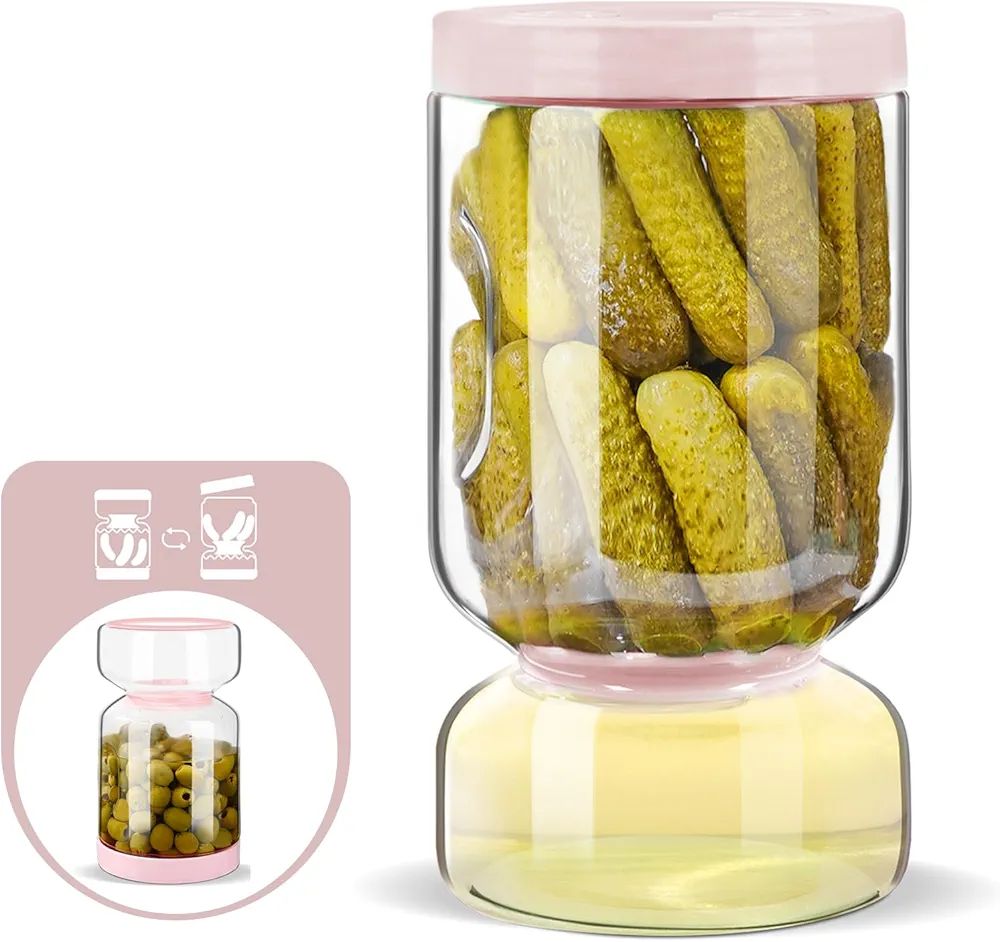 ZENS Glass Pickle Jar with Strainer Flip, 64.2oz Anti-Slip Large Pickle Container, Airtight Hourg... | Amazon (US)