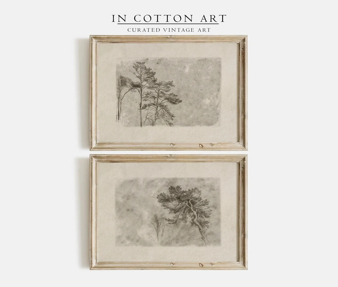 Vintage Tree Drawing PRINTABLE / Neutral Rustic Sketch Print / Farmhouse Wall Art SET D56 - Etsy | Etsy (US)