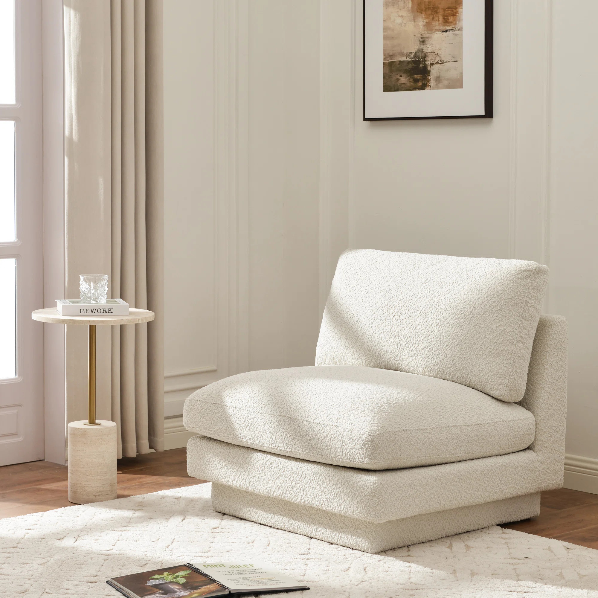 Woolf 34" Modern Boucle Upholstered Slipper Chair | Wayfair North America
