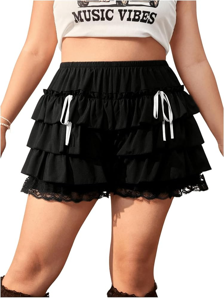 Verdusa Women's Plus Size Cute Lace Shorts Bloomer Gothic Lolita Ruffled Shorts | Amazon (US)