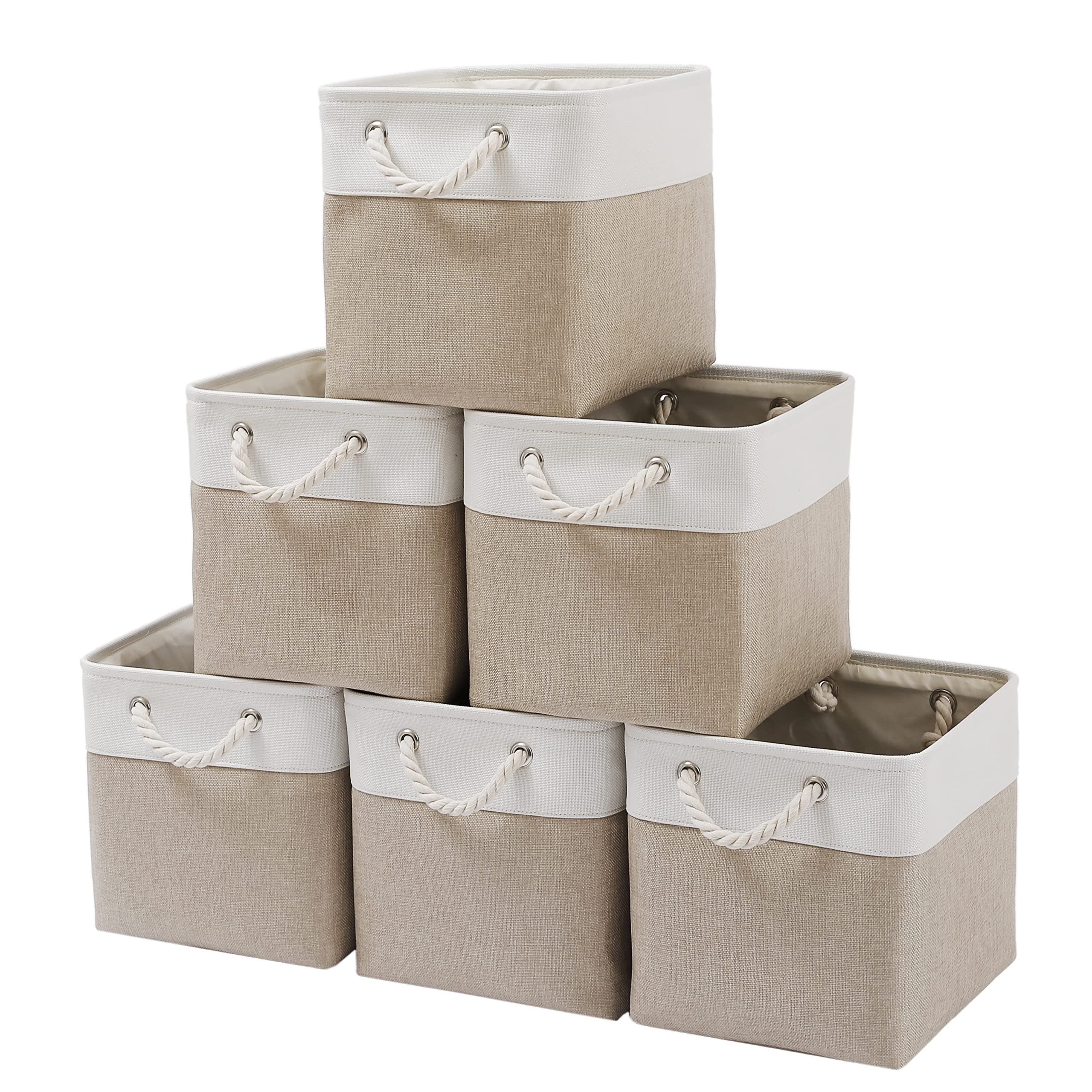 11 x 11 Inch Cube Storage Bins, 6 Pack Large Collapsible Fabric Storage Bin with Ropes, Foldable ... | Amazon (US)