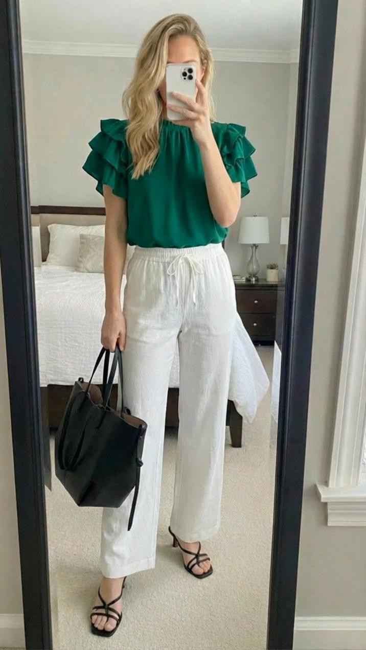 Fresh spring vibes! 💚🤍
This green ruffle short sleeve top is SO cute and perfect for spring! The feminine ruffle details and vibrant green color make it such a fun statement piece!
Paired it with white pull-on tie pants for a fresh, easy outfit. The combination of green and crisp white is so clean and seasonally perfect!
What I love about this outfit:
✨ Green ruffle top is feminine and fun
✨ Short sleeves are perfect for warmer weather
✨ White tie pants are comfortable and chic
✨ Pull-on waist makes them so easy
✨ Beautiful color contrast
The ruffle details add such a romantic touch! The green is vibrant without being overwhelming. Love that the white pants are pull-on with a tie waist - so comfortable but still look polished!
This outfit is perfect for:

Brunch dates
Spring events
Shopping trips
Casual outings
Weekend wear
Vacation days

Style it with sandals or espadrilles for a complete spring look! Add a straw bag and sunglasses for extra vacation vibes!
The tie waist pants are so flattering and comfortable - love a pull-on style!
Shop this spring outfit by following me in the LTK app 🛍️
#LTKfinds #LTKstyletip #LTKunder100 #greentop #ruffletop #whitepants #tiepants #pullonpants #springoutfit #springfashion #casualchic #greenandwhite #ootd #outfitinspo #springvibes #comfystyle #everydaystyle #freshstyle #seasonalstyle 

 

#LTKSpringSale #LTKWorkwear #LTKTravel