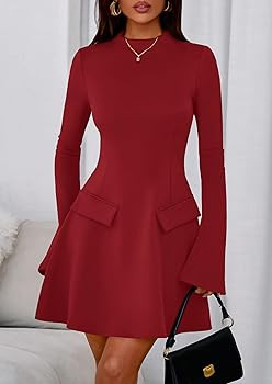 PRETTYGARDEN Women's Long Sleeve Mini Dress 2025 Fall Bodycon Mock Neck Elegant Business Work Par... | Amazon (US)