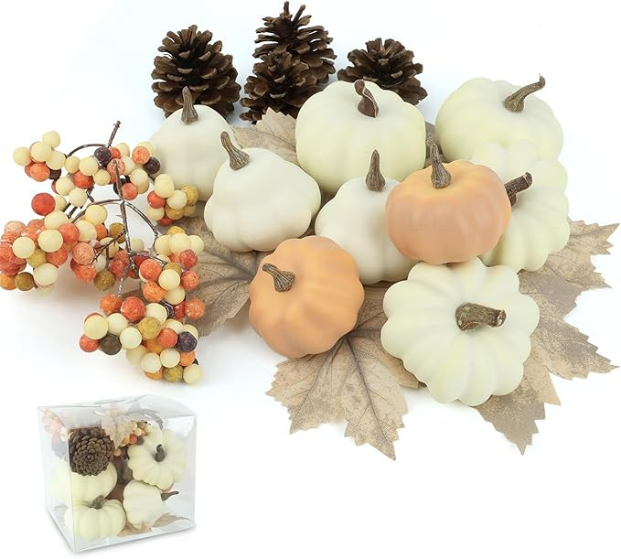 17 PCS Kit Artificial Pumpkins Decorations - Plastic Pumpkins for Fall Home Farmhouse Thanksgivin... | Amazon (US)