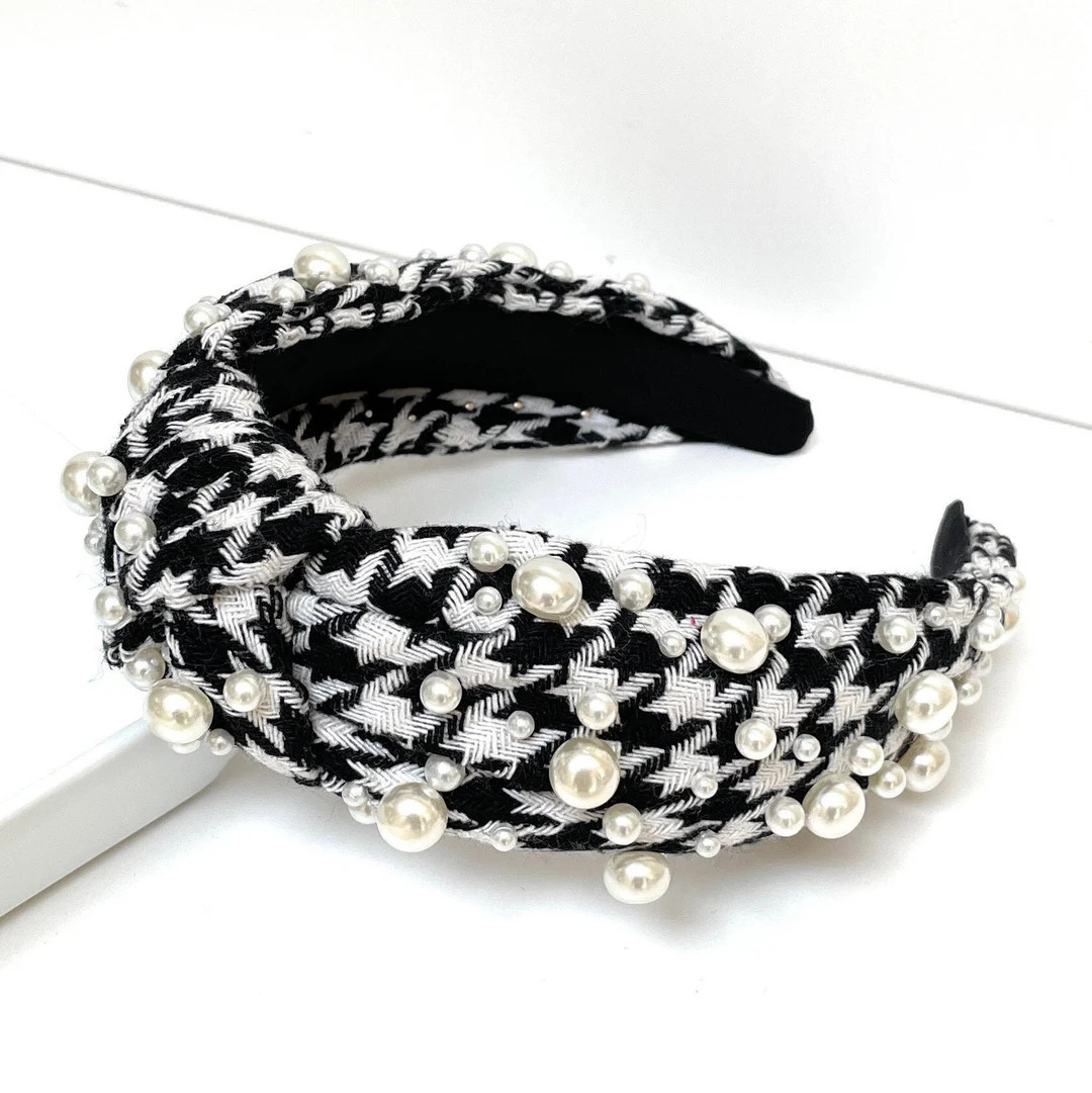 Houndstooth Knot Headband Statement Headband Pearl Knot - Etsy | Etsy (US)