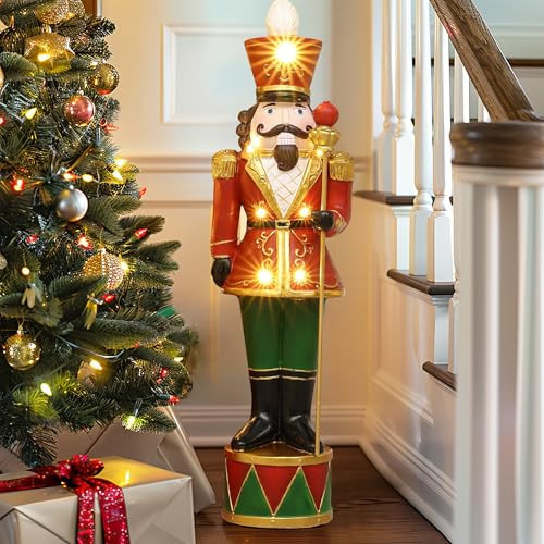 LuxenHome 37 Inch Nutcracker King in Red with Lights, 3 FT Tall Collectible Ornament Nutcracker for Xmas Holiday Decor,Indoor or Outdoor Nutcracker Statue, Christmas Decorations for Xmas Tree | Amazon (US)