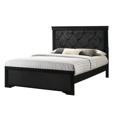 Black Finish King Size Bed With Headboard And Spectacular Button Tufting, Strong Frame Panel Splendid Framework Construction Element Component | Wayfair North America