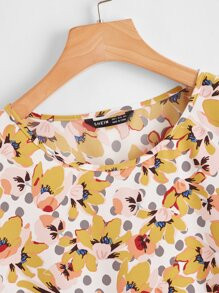 SHEIN Ruffle Cuff Allover Floral Peplum Top
   SKU: swblouse07210320839      
          (936 Revi... | SHEIN