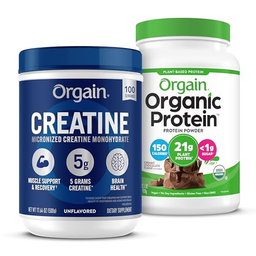 Orgain Creatine Monohydrate Powder (17.64 Oz, 100 Servings) & Organic Vegan Chocolate Fudge Protein Powder (2.03 lb) Bundle - Plant-Based Protein & Muscle Support | Amazon (US)