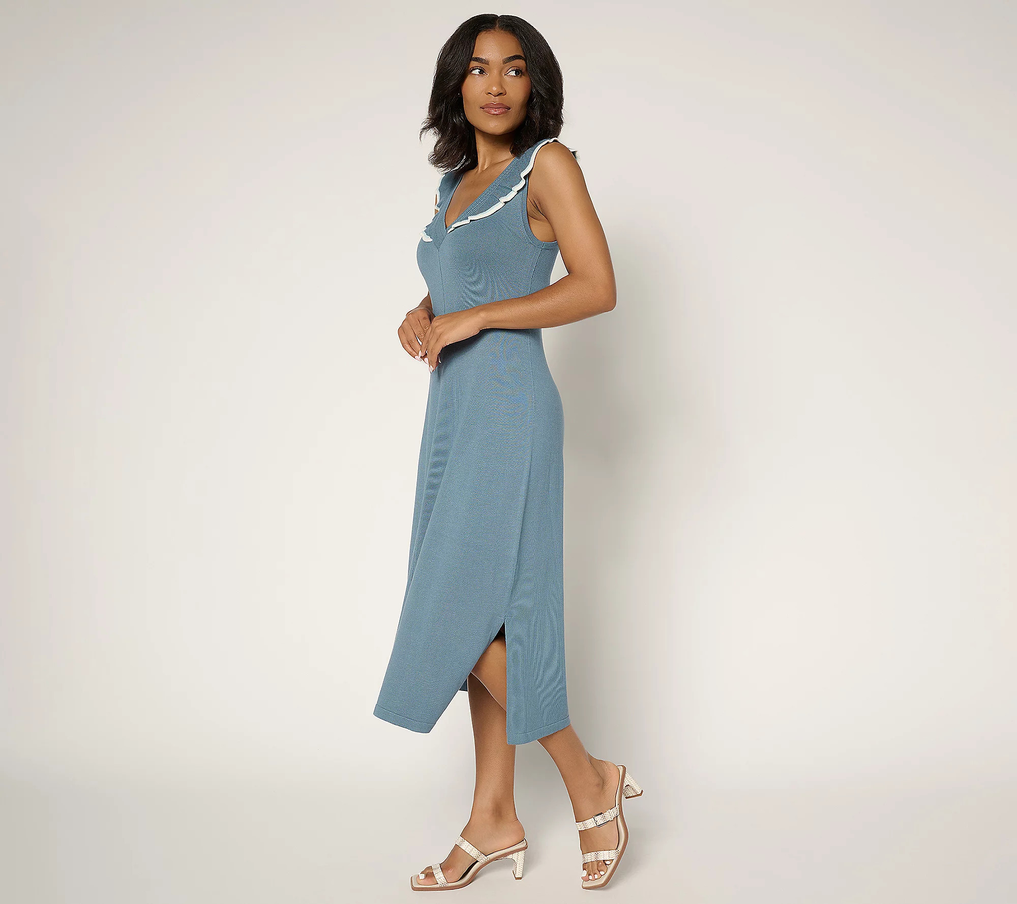 Me by Jennie Garth Petite Kelle Sweater Dress with Ruffle | QVC