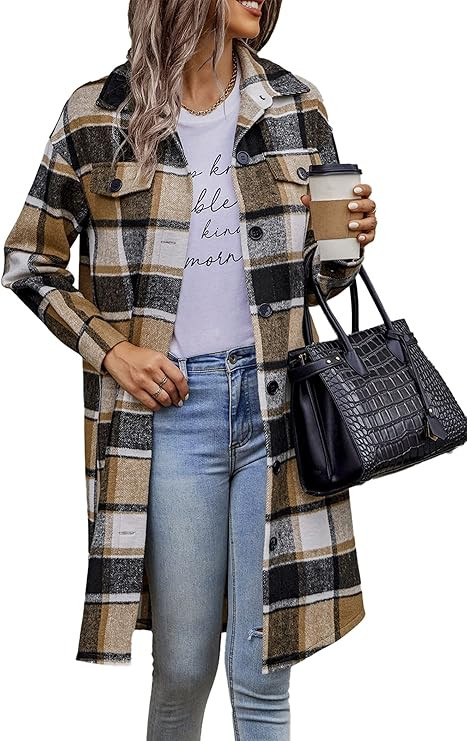 PRETTYGARDEN Womens Plaid Shacket Jacket Flannel Shirts | Long Sleeve, Button Up, Oversized Fit, ... | Amazon (US)