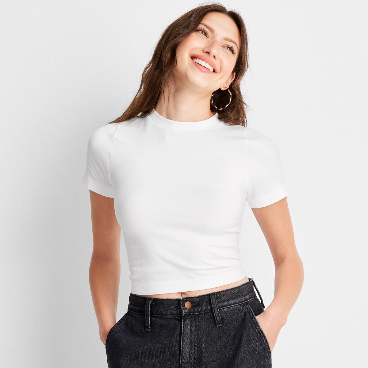 Women's Seamless Jersey T-Shirt - A New Day™ White L | Target