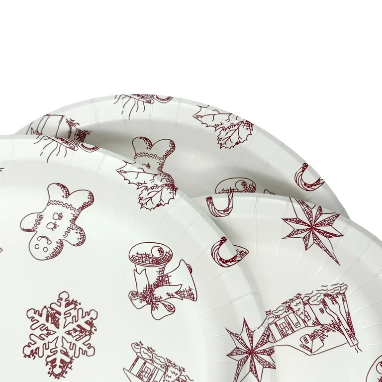 Christmas Elements Disposable Oval Paper Plates, Red and White, 12" x 10.5", 40 Count, by Holiday... | Walmart (US)