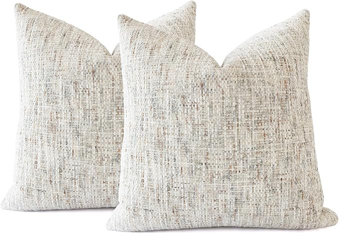 Textured Neutral Throw Pillow Covers 18x18 Inch Set of 2 Soft Woven Chenille Accent Boho Farmhous... | Amazon (US)