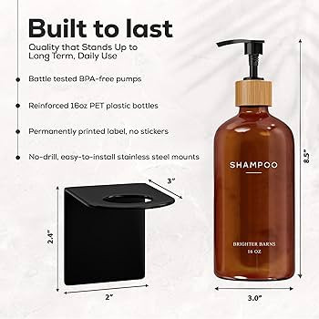 Amber Shampoo and Conditioner Dispenser Set Wall Mounted by Brighter Barns - Refillable Shampoo D... | Amazon (US)