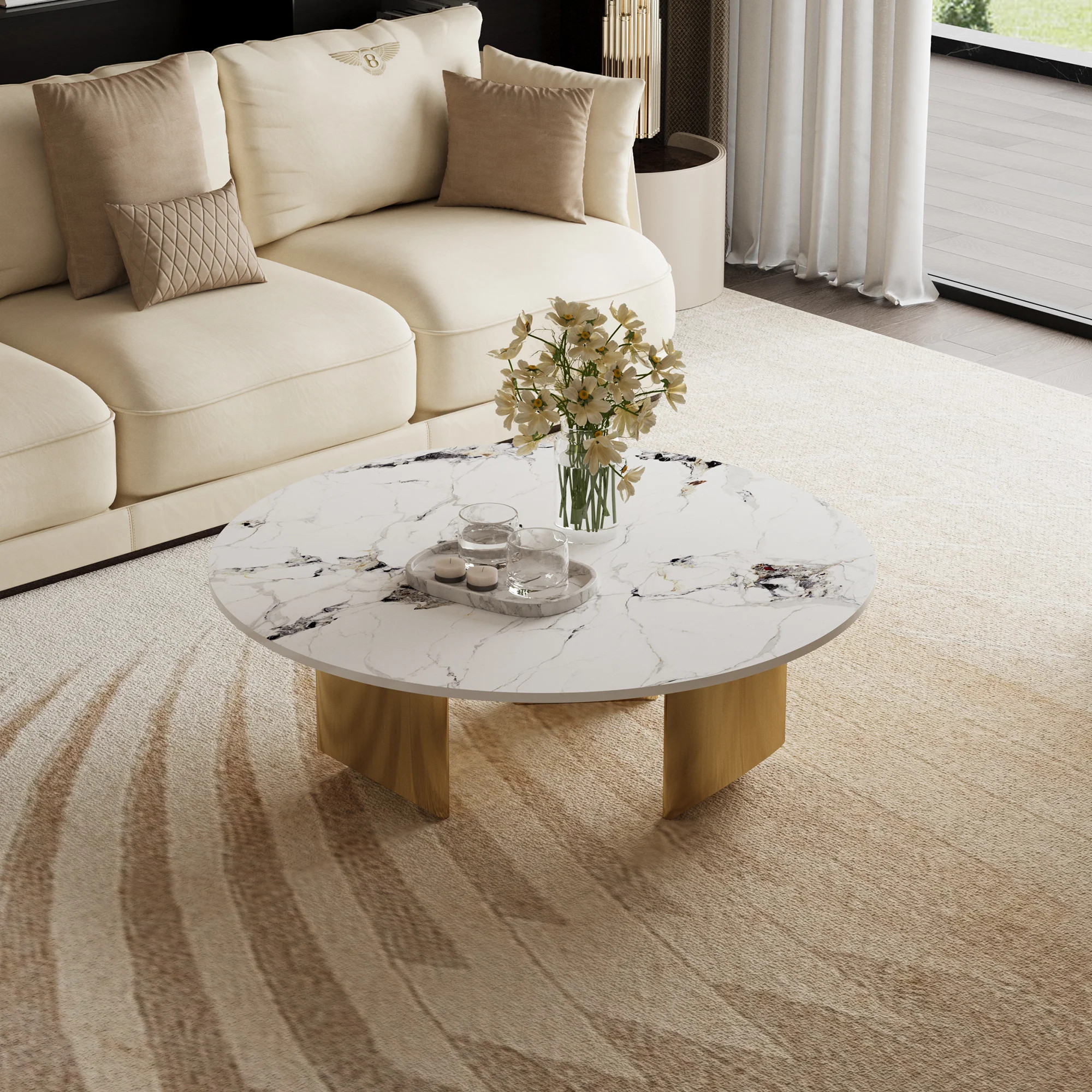 35.43" Round Modern Coffee Table with Sintered Stone Top & Rust-Resistant Metal Legs - Minimalist... | Wayfair North America