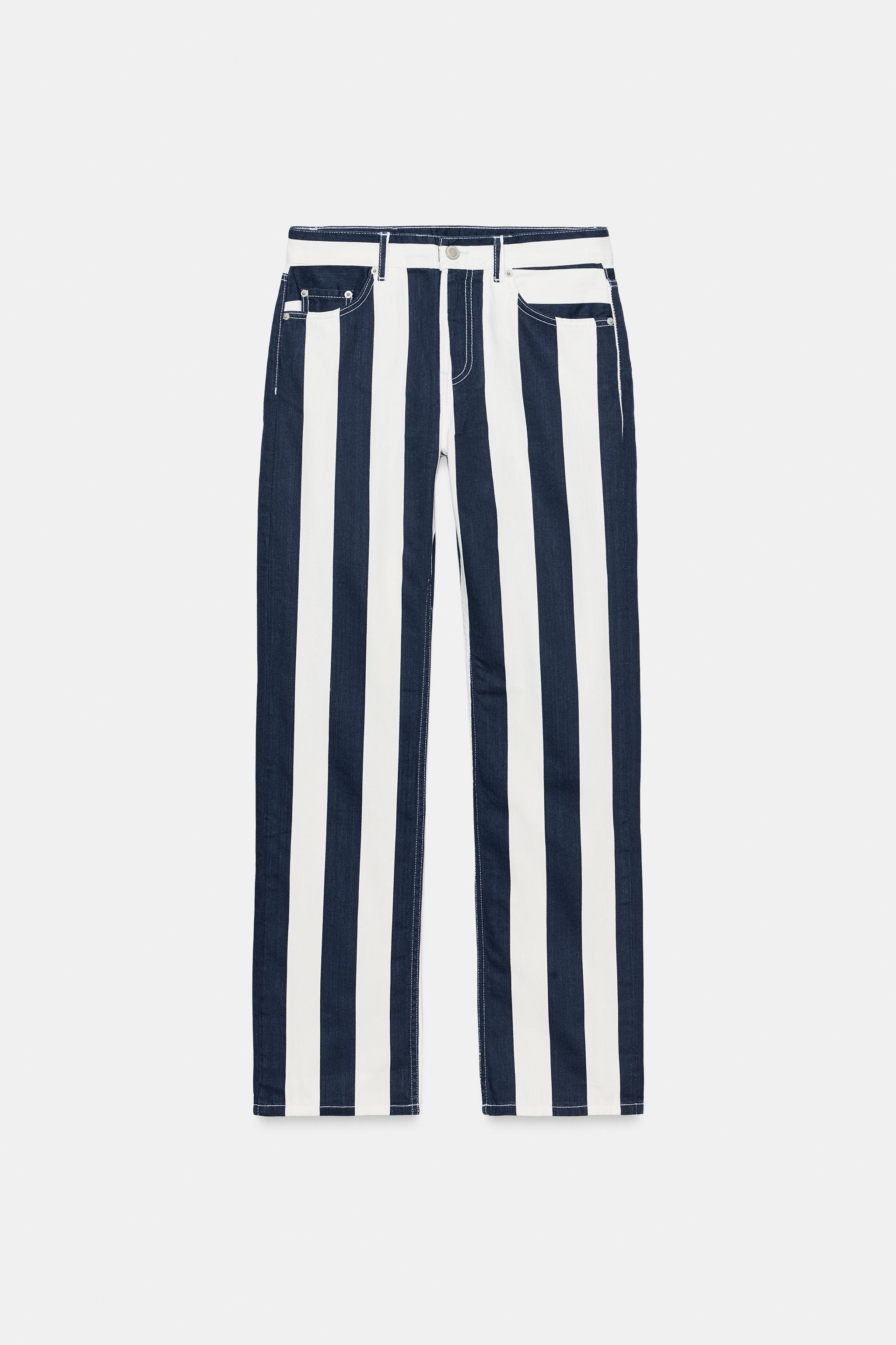 ZW COLLECTION MID-RISE STRIPED STRAIGHT LEG JEANS | Zara US