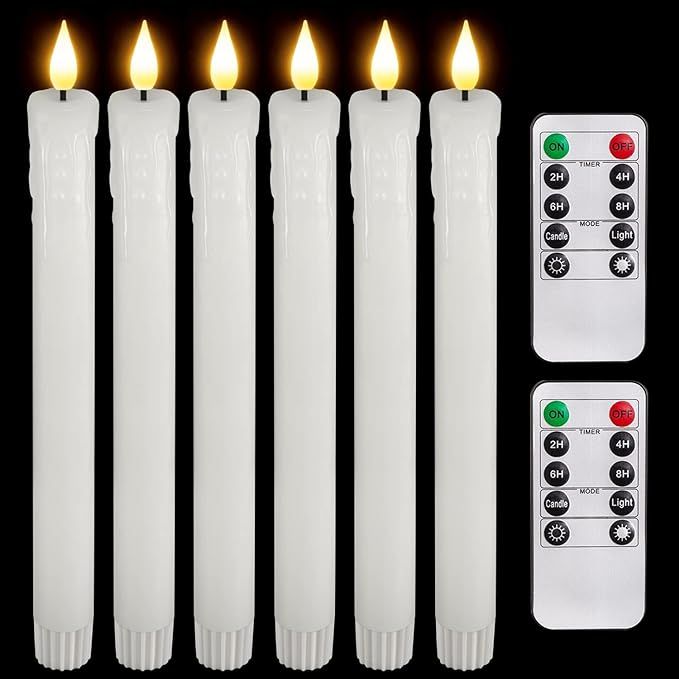 Homemory Real Wax LED Flameless Taper Candles with Remote Timer, 9.6 Inches Ivory Flameless Candl... | Amazon (US)