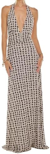 Amiblvowa Women Halter V Neck Maxi Dress Sexy Backless Bodycon Low Cut Long Dress Open Back Cockt... | Amazon (US)