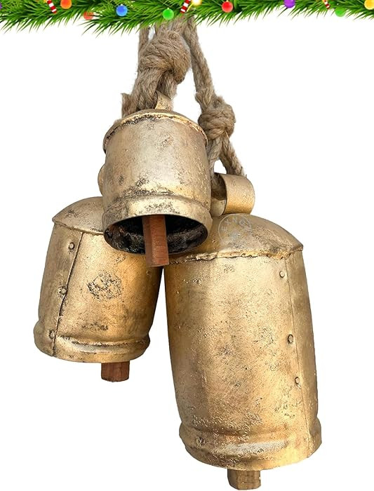 Vintage Handmade Rustic Metal Christmas Bells, Set of 3 Decorative Hanging Bells, Antique Gold Fi... | Amazon (UK)