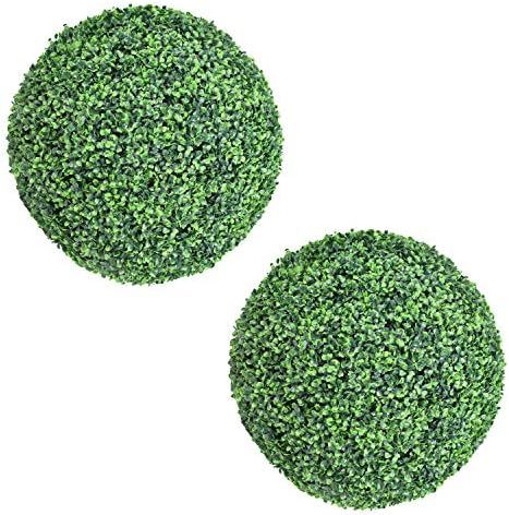 Decwin 2 Pieces 22 Inch 4-Layer Leaves Artificial Boxwood Ball Topiary Ball Faux UV-Proof Greener... | Amazon (US)