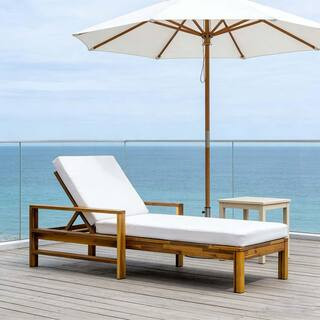 Acacia Wood Outdoor Day Bed, Outdoor Lounge Chair with Beige Cushions & Adjustable Backrest | The Home Depot