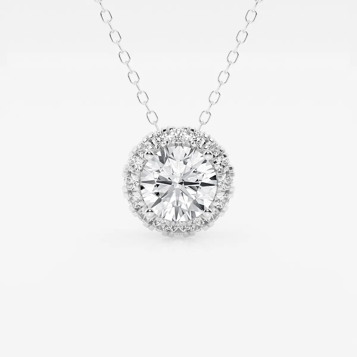 1 1/5 ctw Round Lab Grown Diamond Halo Pendant with Adjustable Chain
					    
							
								14... | Grown Brilliance