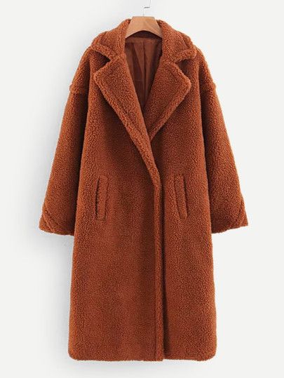 Pocket Front Teddy Coat | SHEIN