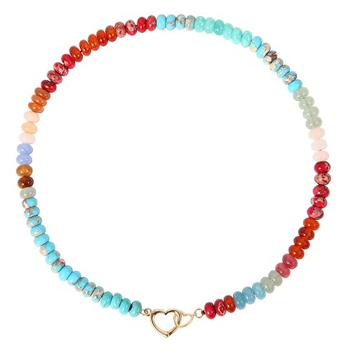 Handmade Beaded Gemstone Choker Necklace for Women Boho Colorful Rainbow Natural Stone Bead Neckl... | Amazon (US)