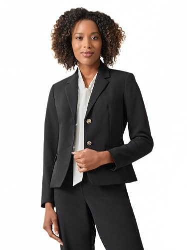 Kasper Women's Plus Size Classic Stretch Two Button Blazer, Black | Amazon (US)