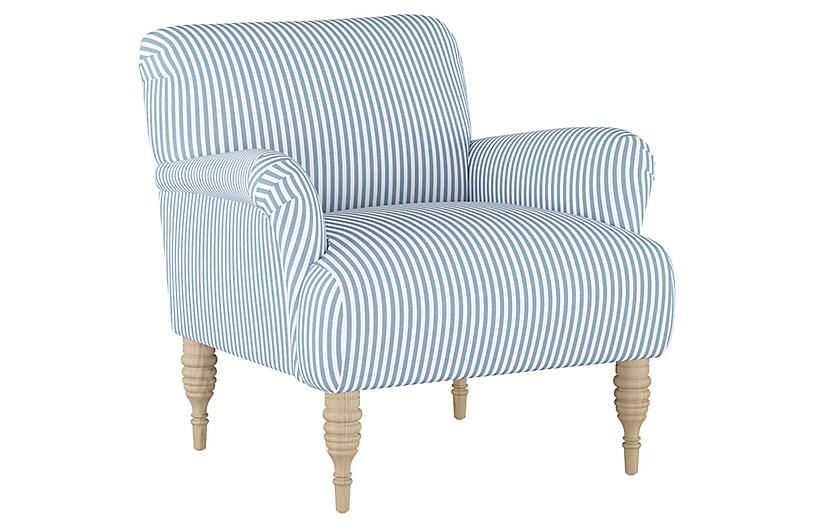 Nicolette Club Chair, Blue Stripe Linen | One Kings Lane