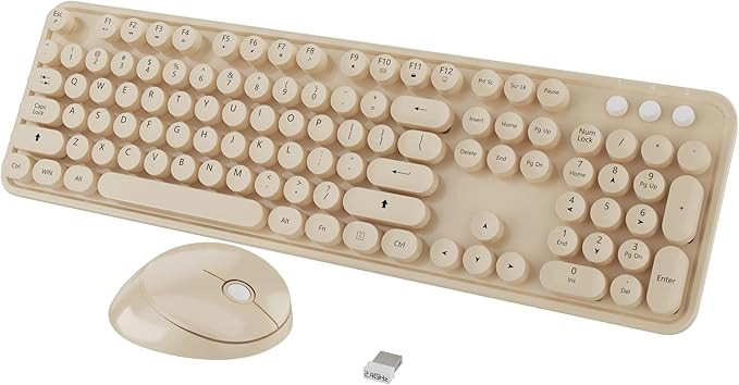 Wireless Keyboard and Mouse Combo, Cute Colorful 104 Keys Typewriter Retro Round Keycaps Keyboard... | Amazon (US)