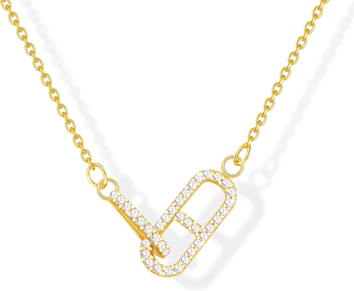 KSF Gold Necklace for Women Dainty Cute Simple Gold Necklace Trendy 18K Gold Plated Paperclip Cub... | Amazon (US)