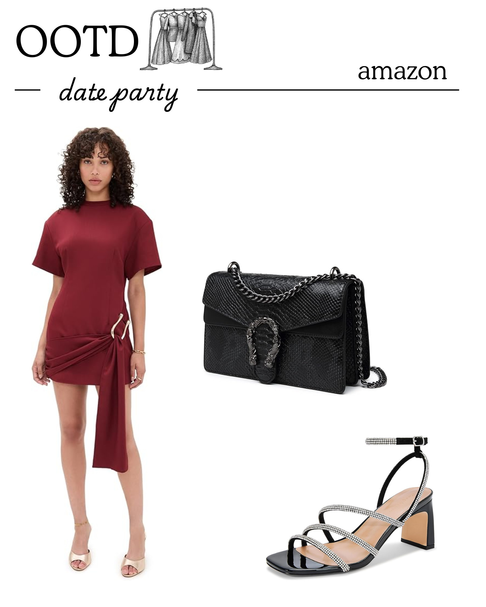 Amazon date party OOTD 🖤 this dress is so flattering and the accessories make it feel way more expensive — linking everything. 

 #LTKSaleAlert #LTKFindsUnder50 #LTKFindsUnder100